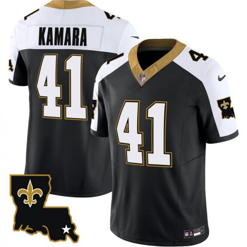6861d10f9505b_1 Men's New Orleans Saints #41 Alvin Kamara Black White 2023 F.U.S.E. 1987 Legacy Vapor Stitched Jersey