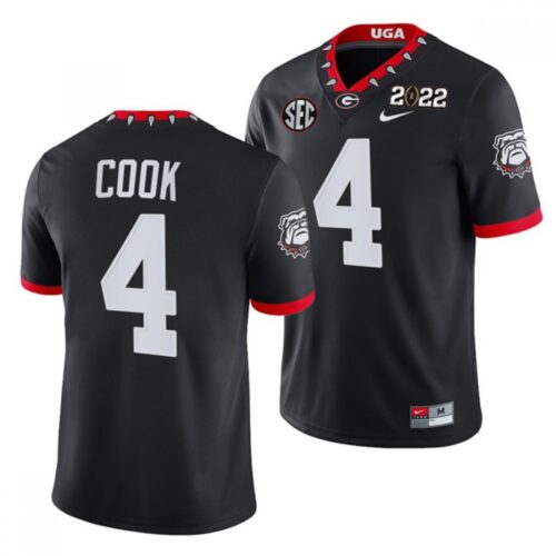 6861d120dc1a7_1 Men's Georgia Bulldogs #4 James Cook 2022 Patch Black College Football Stitched Jersey