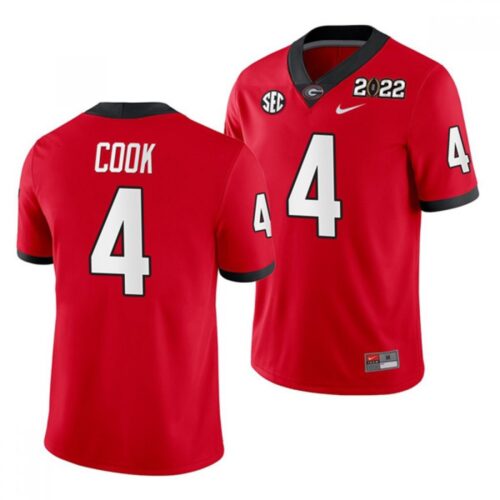6861d12a7b2c8_1 Men's Georgia Bulldogs #4 James Cook 2022 Patch Red College Football Stitched Jersey