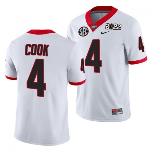 6861d130d1274_1 Men's Georgia Bulldogs #4 James Cook 2022 Patch White College Football Stitched Jersey