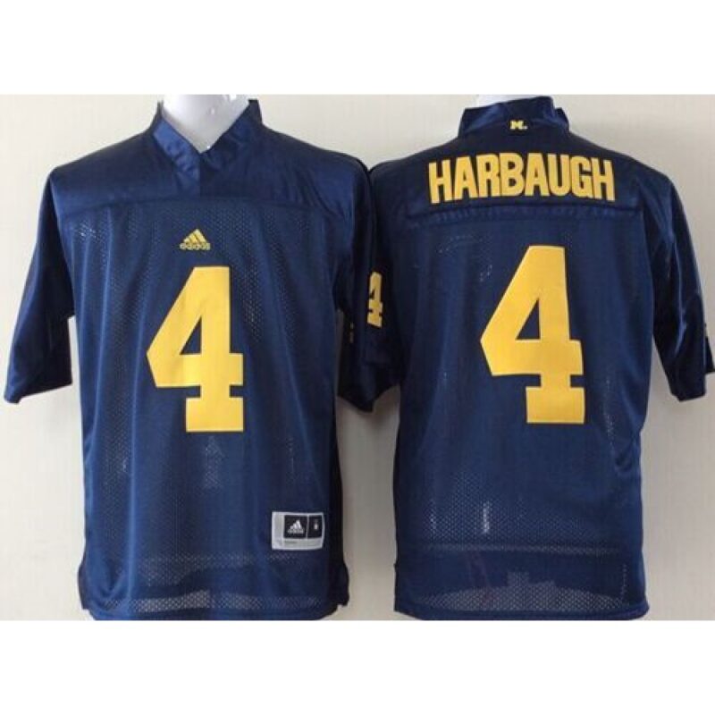 6861d1bbc7e01_1 Wolverines #4 Jim Harbaugh Navy Blue Stitched NCAA Jersey