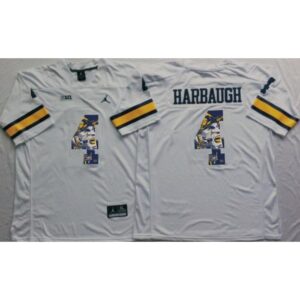 6861d1bedae28_1 Wolverines #4 Jim Harbaugh White Player Fashion Stitched NCAA Jersey