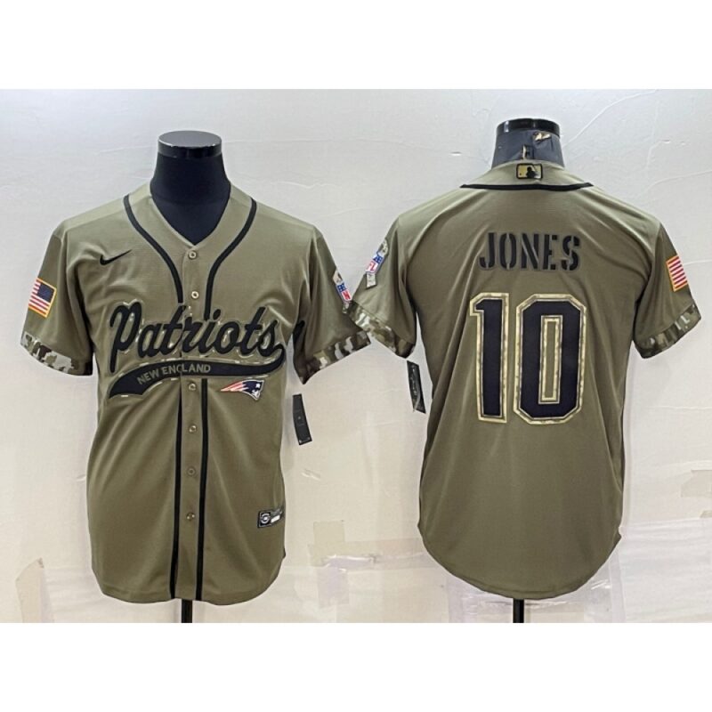 6861d1ce33b36_1 Men's New England Patriots #10 Mac Jones Olive 2022 Salute to Service Cool Base Stitched Baseball Jersey