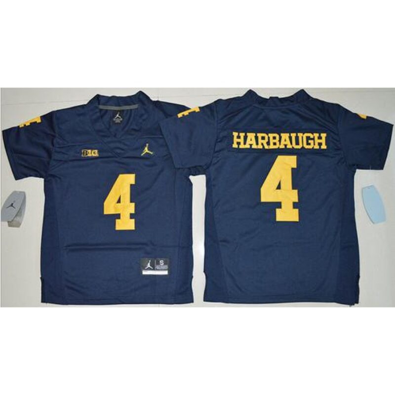 6861d1d16f81d_1 Wolverines #4 Jim Harbaugh Navy Blue Stitched Youth NCAA Jersey