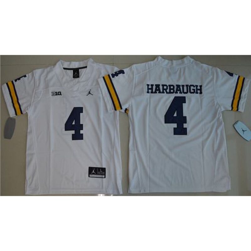 6861d1d475b97_1 Wolverines #4 Jim Harbaugh White Stitched Youth NCAA Jersey