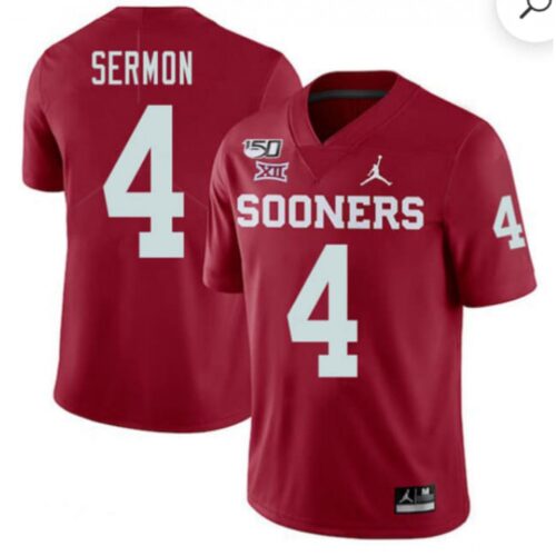 6861d1daacb06_1 Men's Oklahoma Sooners #4 Trey Sermon Red 150th Season Stitched NCAA Jersey