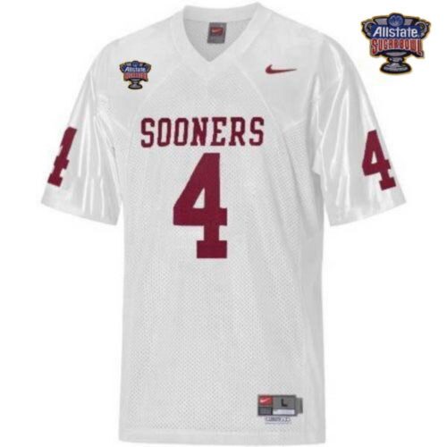 6861d1e427948_1 Sooners #4 White 2014 Sugar Bowl Patch Stitched NCAA Jersey