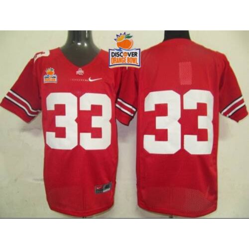 6861d2398f592_1 Buckeyes #33 Red 2014 Discover Orange Bowl Patch Stitched NCAA Jersey