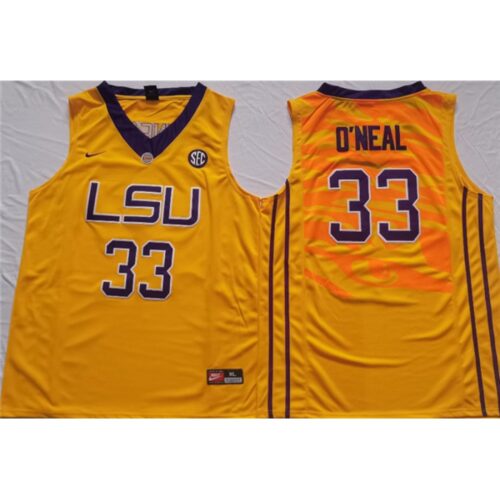 6861d2a630615_1 Men's LSU Tigers #33 Shaquille O'Neal Yellow Stitched Jersey