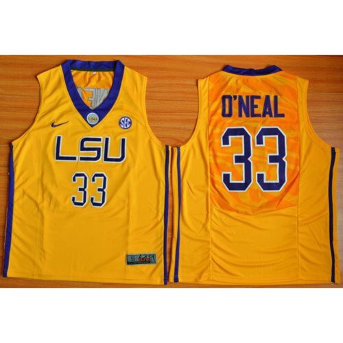 6861d2a955151_1 LSU Tigers #33 Shaquille O'Neal Gold Basketball Stitched NCAA Jersey