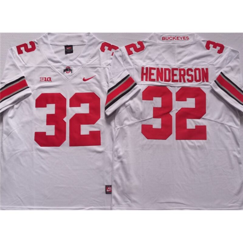 6861d32800250_1 Men's Ohio State Buckeyes #32 HENDERSON White Stitched Jersey