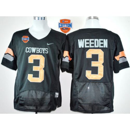 6861d3b24e596_1 Cowboys #3 Brandon Weeden Black Pro Combat 2014 Cotton Bowl Patch Stitched NCAA Jersey