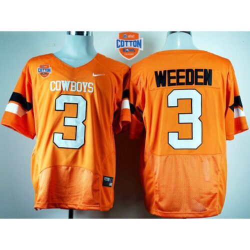 6861d3b8cb787_1 Cowboys #3 Brandon Weeden Orange Pro Combat 2014 Cotton Bowl Patch Stitched NCAA Jersey