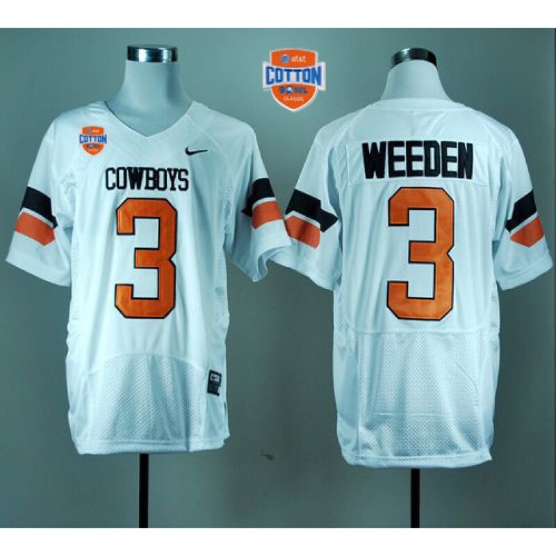 6861d3c023278_1 Cowboys #3 Brandon Weeden White Pro Combat 2014 Cotton Bowl Patch Stitched NCAA Jersey