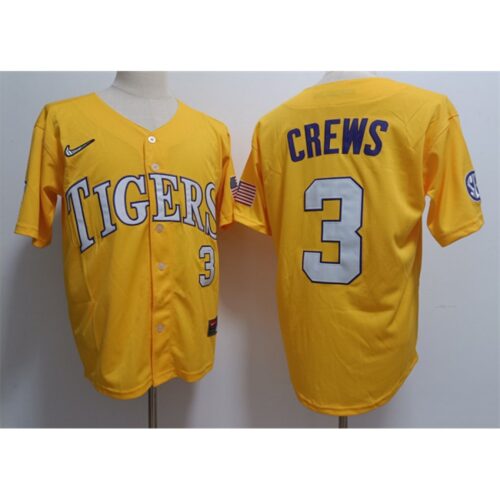 6861d40be7e97_1 Men's LSU Tigers #3 ylan Crews Gold 2023 Stitched Baseball Jersey