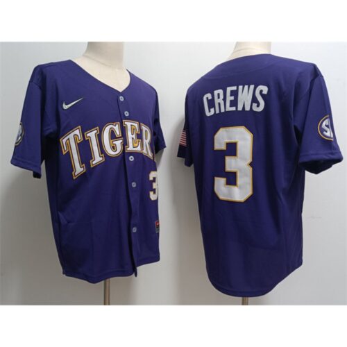 6861d40f29053_1 Men's LSU Tigers #3 ylan Crews Purple 2023 Stitched Baseball Jersey