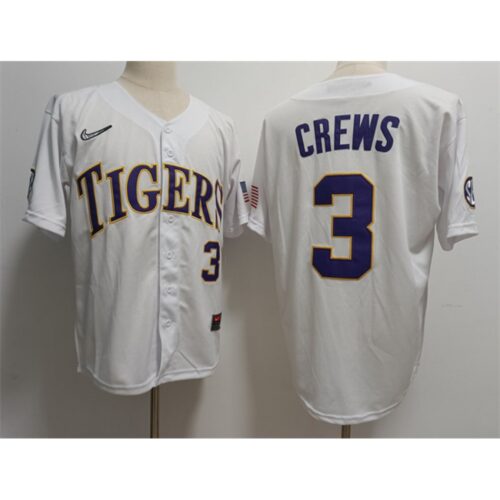 6861d4124f7de_1 Men's LSU Tigers #3 ylan Crews White Stitched Baseball Jersey