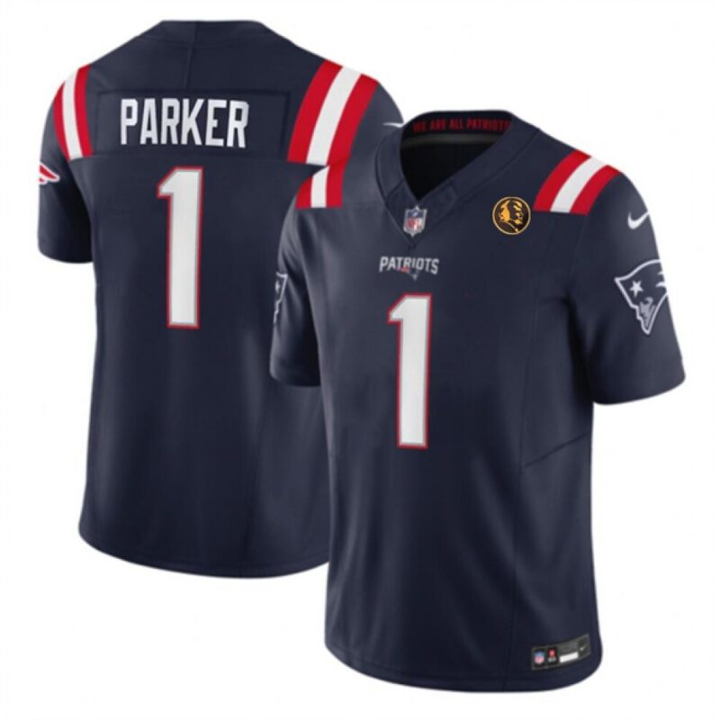 6861d45aa3a55_1 Men's New England Patriots #1 DeVante Parker Navy 2023 F.U.S.E. With John Madden Patch Vapor Limited Stitched Football Jersey