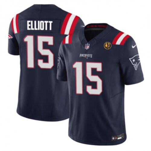 6861d4649f0af_1 Men's New England Patriots #15 Ezekiel Elliott Navy 2023 F.U.S.E. With John Madden Patch Vapor Limited Stitched Football Jersey
