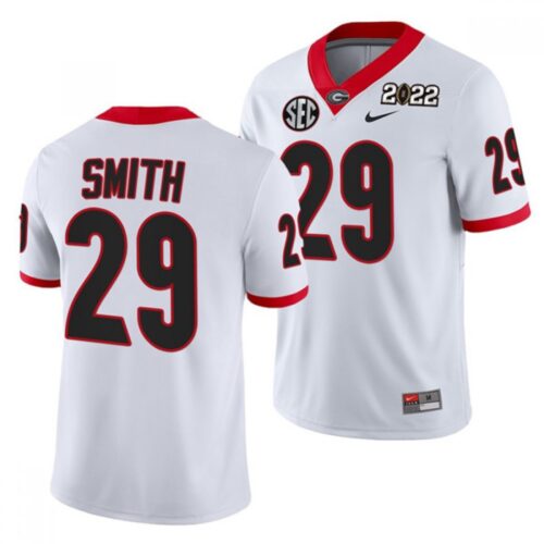 6861d4e265ea3_1 Men's Georgia Bulldogs #29 Christopher Smith 2022 Patch White College Football Stitched Jersey