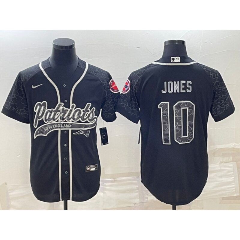 6861d4f0ab89d_1 Men's New England Patriots #10 Mac Jones Black Reflective With Patch Cool Base Stitched Baseball Jersey