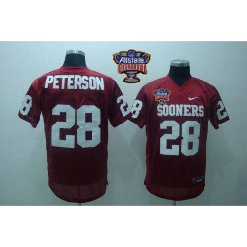 6861d4fdc7b6c_1 Sooners #28 Adrian Peterson Red 2014 Sugar Bowl Patch Stitched NCAA Jersey