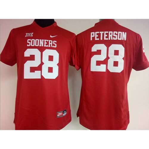 6861d510f21ab_1 Sooners #28 Adrian Peterson Red Women's Stitched NCAA Jersey