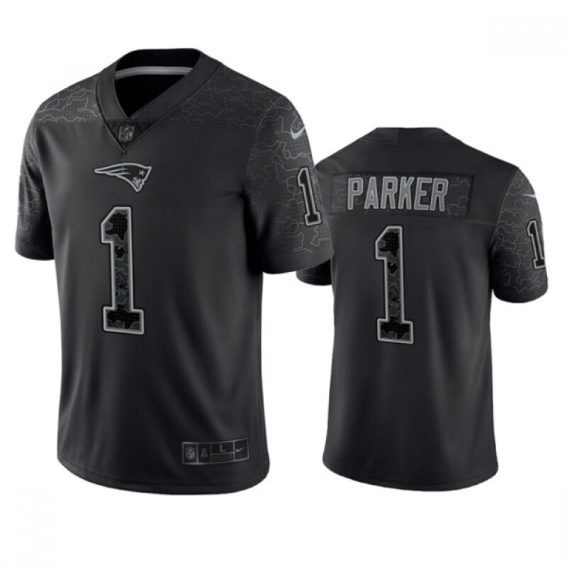 6861d5327b9c3_1 Men's New England Patriots #1 DeVante Parker Black Reflective Limited Stitched Football Jersey