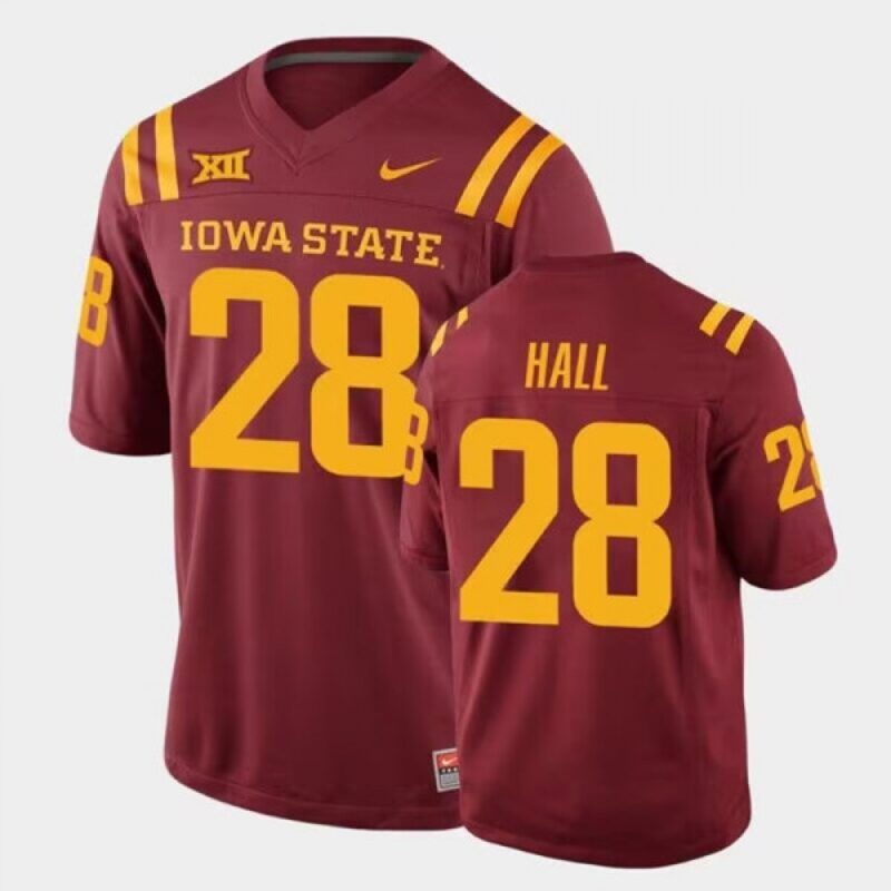 6861d5347df81_1 Men's Iowa State Cyclones #28 Breece Hall Stitched Game Jersey