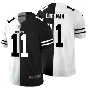 6861d538f0d8a_1 Men's New England Patriots #11 Julian Edelman Black & White Split Limited Stitched Jersey