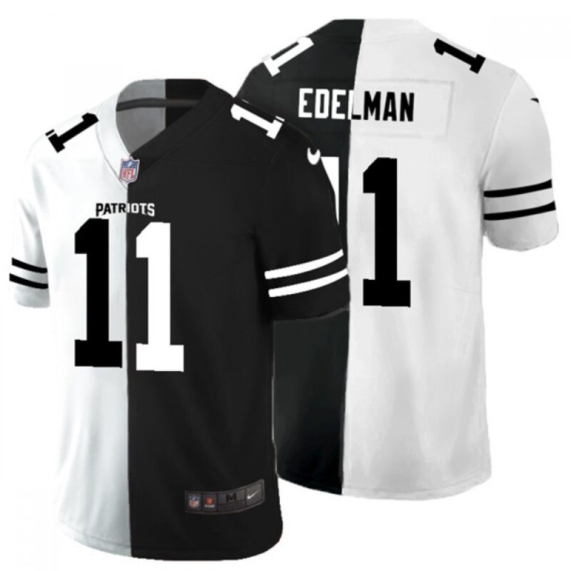 6861d538f0d8a_1 Men's New England Patriots #11 Julian Edelman Black & White Split Limited Stitched Jersey