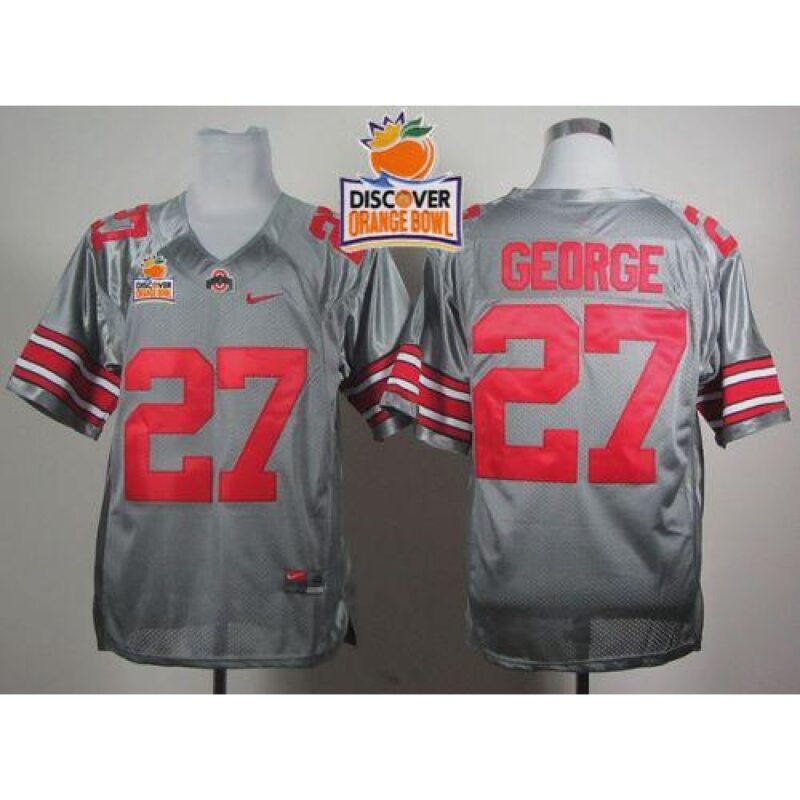 6861d541737bf_1 Buckeyes #27 Eddie George Grey 2014 Discover Orange Bowl Patch Stitched NCAA Jersey