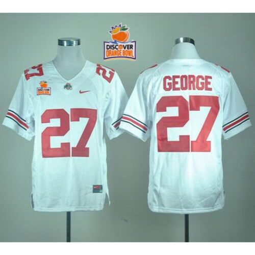 6861d55787c3b_1 Buckeyes #27 Eddie George White 2014 Discover Orange Bowl Patch Stitched NCAA Jersey