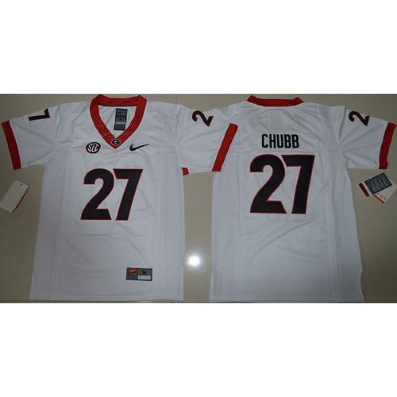 6861d575e1e78_1 Bulldogs #27 Nick Chubb White Stitched Youth NCAA Jersey