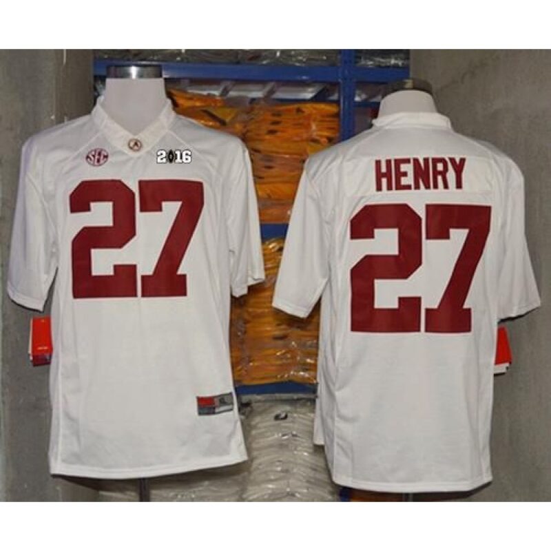 6861d5832838c_1 Crimson Tide #27 Derrick Henry White Limited 2016 College Football Playoff National Championship Patch Stitched NCAA Jersey
