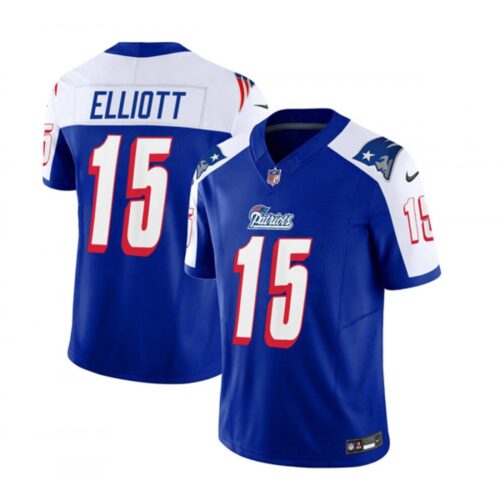 6861d5fe116c4_1 Men's New England Patriots #15 Ezekiel Elliott Blue/White 2023 F.U.S.E. Vapor Limited Stitched Football Jersey