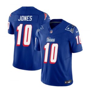 6861d604c309a_1 Men's New England Patriots #10 Mac Jones Blue 2023 F.U.S.E. Throwback Limited Stitched Football Jersey