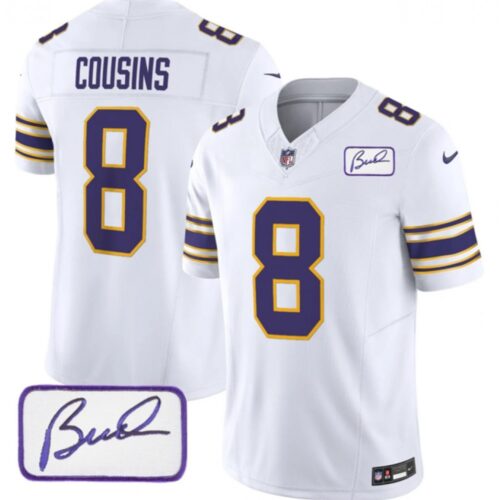 6861d61893be1_1 Men's Minnesota Vikings #8 Kirk Cousins White 2023 F.U.S.E. Bud Grant patch Vapor Limited Stitched Jersey