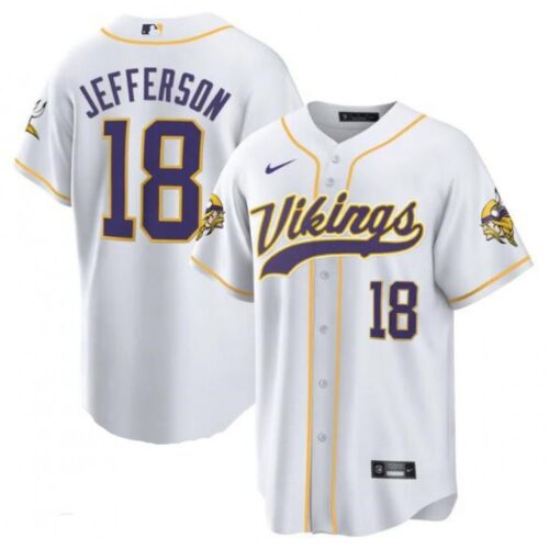 6861d6335e0ea_1 Men's Minnesota Vikings #18 Justin Jefferson White Cool Base Stitched Baseball Jersey