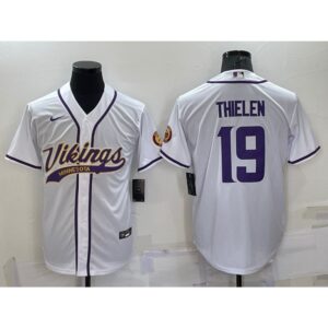 6861d6368ba08_1 Men's Minnesota Vikings #19 Adam Thielen White With Patch Cool Base Stitched Baseball Jersey
