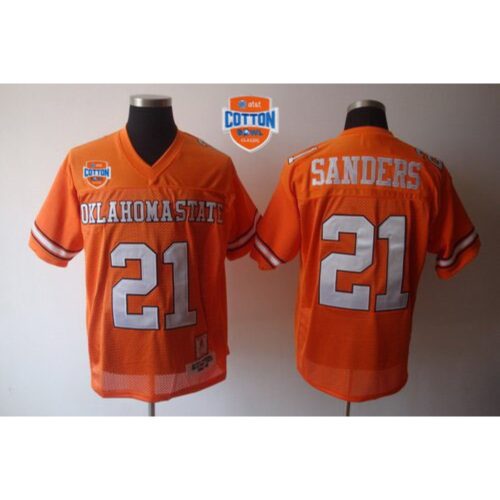 6861d6f93ba4c_1 Cowboys #21 Barry Sanders Orange Throwback 2014 Cotton Bowl Patch Stitched NCAA Jersey