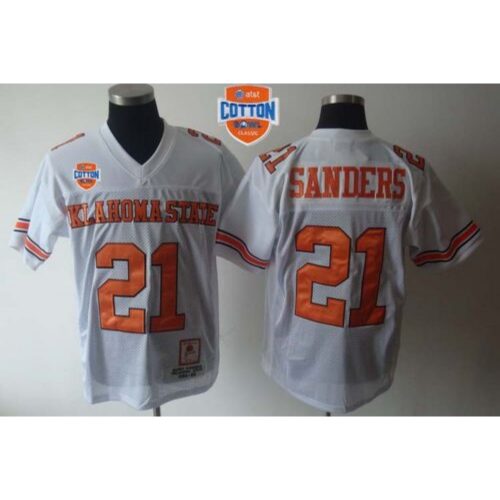6861d6ff9c62a_1 Cowboys #21 Barry Sanders White Throwback 2014 Cotton Bowl Patch Stitched NCAA Jersey