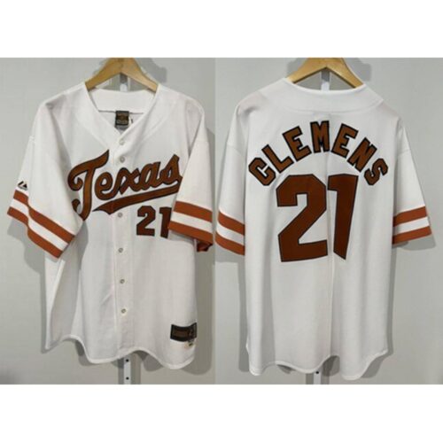 6861d74bd538a_1 Men's Texas Longhorns #21 Roger Clemens White Stitched Jersey
