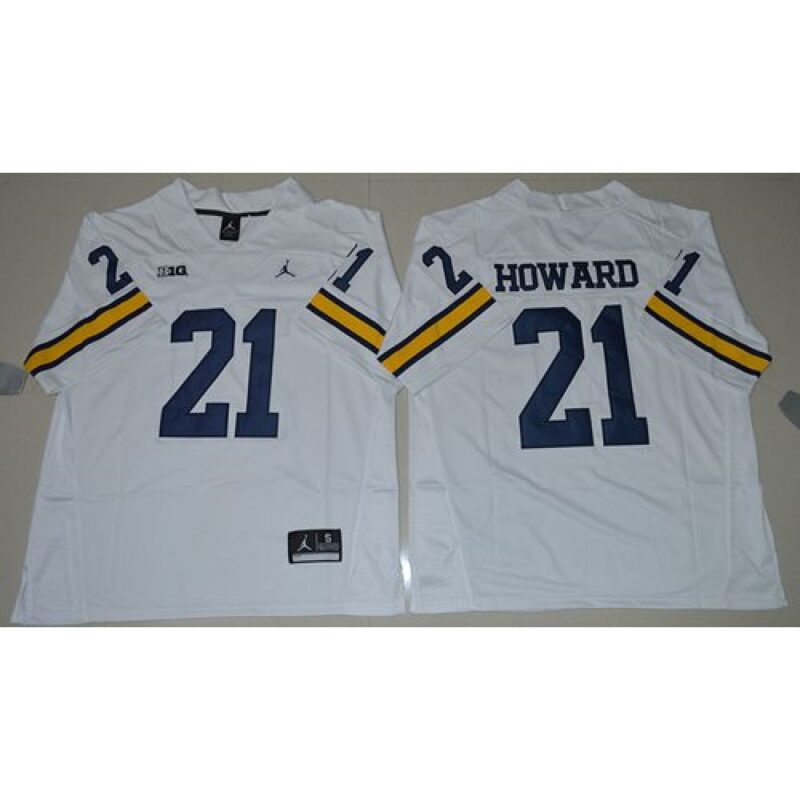 6861d7aeb8b94_1 Wolverines #21 Desmond Howard White Stitched NCAA Jersey