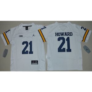 6861d7b8b5b74_1 Wolverines #21 Desmond Howard White Stitched Youth NCAA Jersey