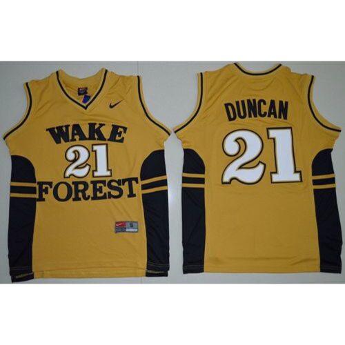 6861d7e2e765b_1 Demon Deacons #21 Tim Duncan Gold Basketball Stitched NCAA Jersey