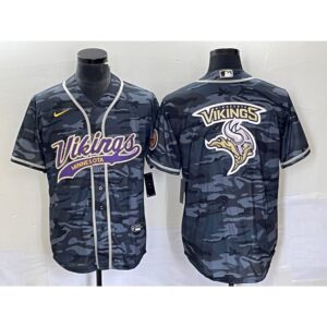 6861d87164ed7_1 Men's Minnesota Vikings Grey Camo Team Big Logo Cool Base Stitched Baseball Jersey