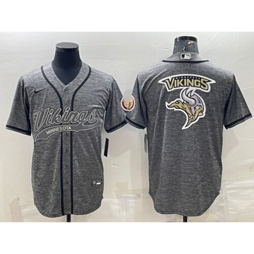6861d877ba1a0_1 Men's Minnesota Vikings Grey Team Big Logo With Patch Cool Base Stitched Baseball Jersey