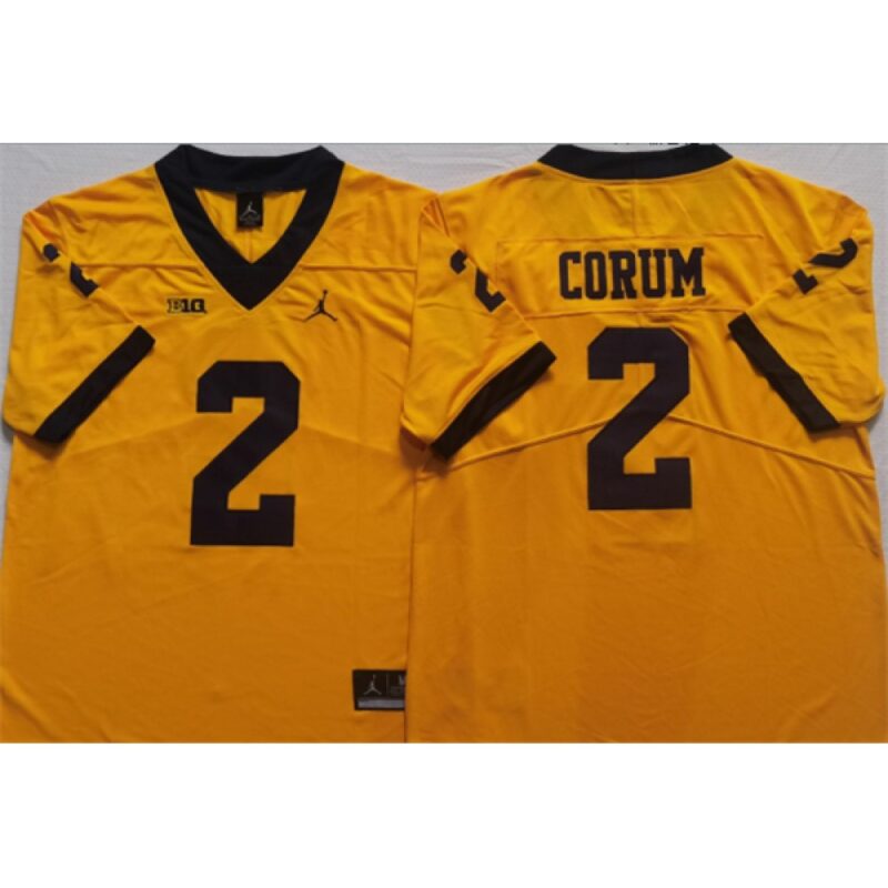 6861d8c477638_1 Men's Michigan Wolverines #2 CORUM Yellow Stitched Jersey