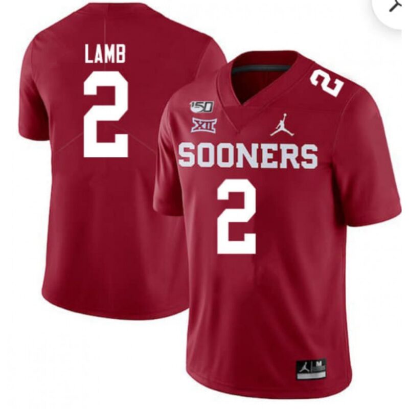 6861d8d21c6f1_1 Men's Oklahoma Sooners #2 CeeDee Lamb Red 150th Season Stitched NCAA Jersey
